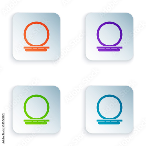 Color Makeup powder with mirror icon isolated on white background. 8 March. International Happy Women Day. Set colorful icons in square buttons. Vector Illustration