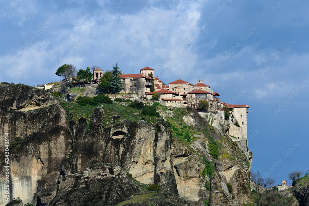 Monastery of Varlaam monastery and Monastery of Rousanou in famous greek tourist destination Meteora in Greece