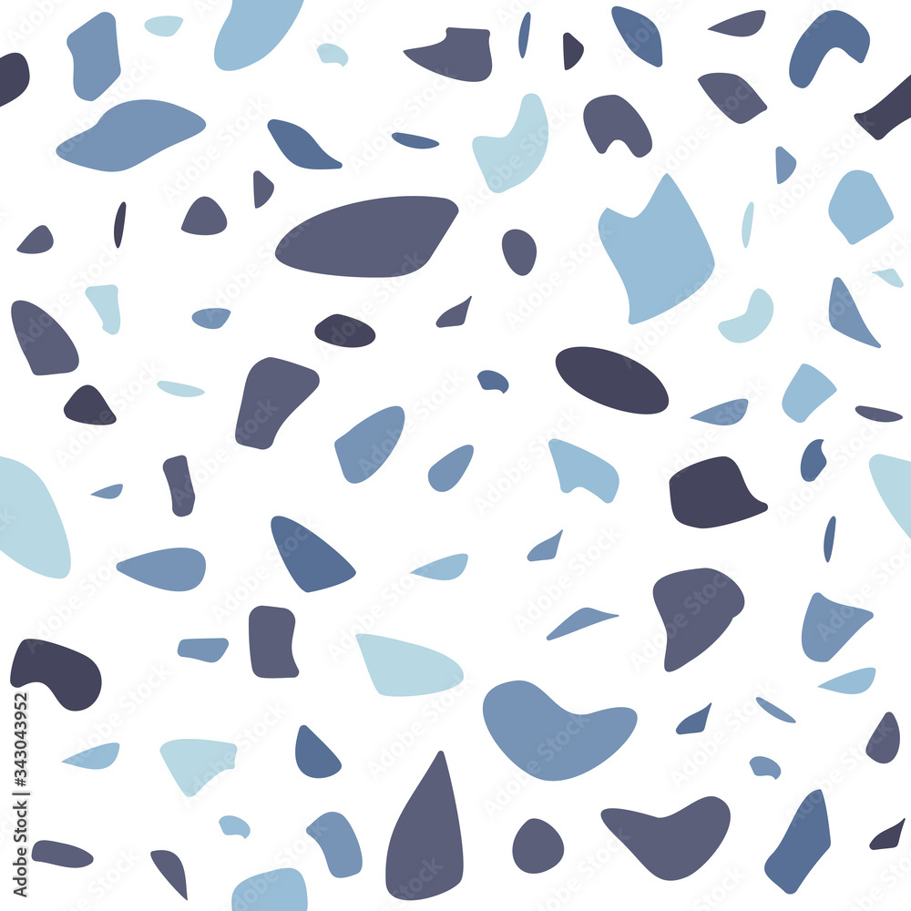 Fototapeta premium Terrazzo flooring vector seamless pattern. Modern vector illustration for fabric print, wrapping paper, flooring. Classic venetian terrazzo style of floor of natural stone, granite, quartz.