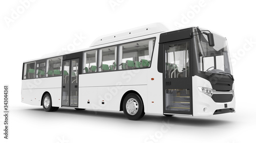 Intercity bus 3D rendering isolated on white background.