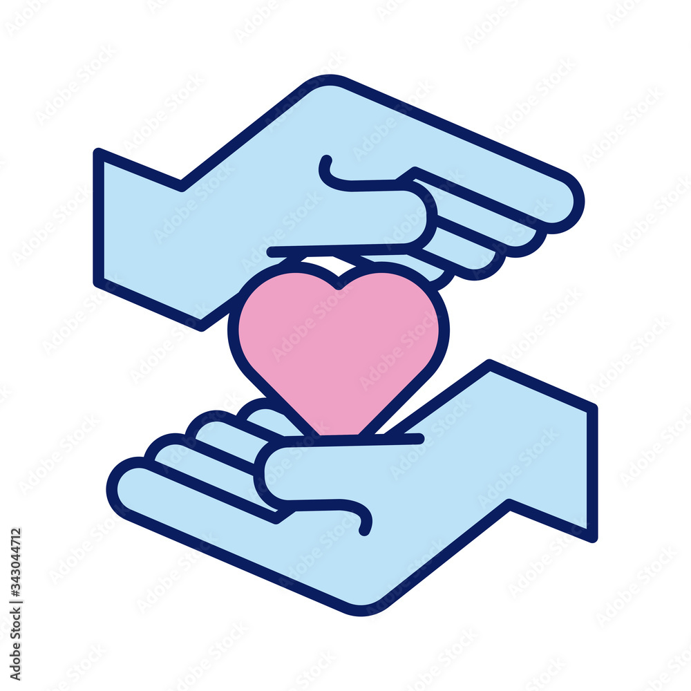 hands human lifting heart solidarity line and fill style hands human lifting heart solidarity line and fill style
