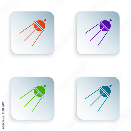 Color Satellite icon isolated on white background. Set colorful icons in square buttons. Vector Illustration
