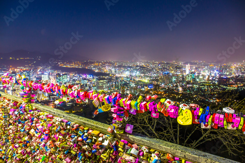 SEOUL, SOUTH KOREA - APRIL 12, 2017: The Love Key Ceremony at N Seoul Tower located on Namsan Mountain in the center of Seoul, Seoul, Korea