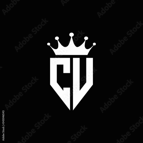 CV logo monogram emblem style with crown shape design template