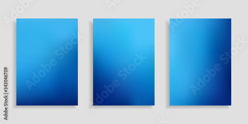 Gradient mesh background. Set blue smooth vertical banners in A4 format. Collection abstract backgrounds. Mock up poster. Vector illustration. Modern design card  brochure  wallpaper  wrapping. Stock.