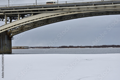 ice melts on the Volga river. automobile bridge. Nizhny Novgorod. Russia