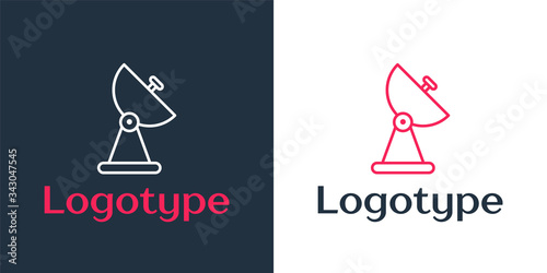Logotype line Radar icon isolated on white background. Search system. Satellite sign. Logo design template element. Vector Illustration