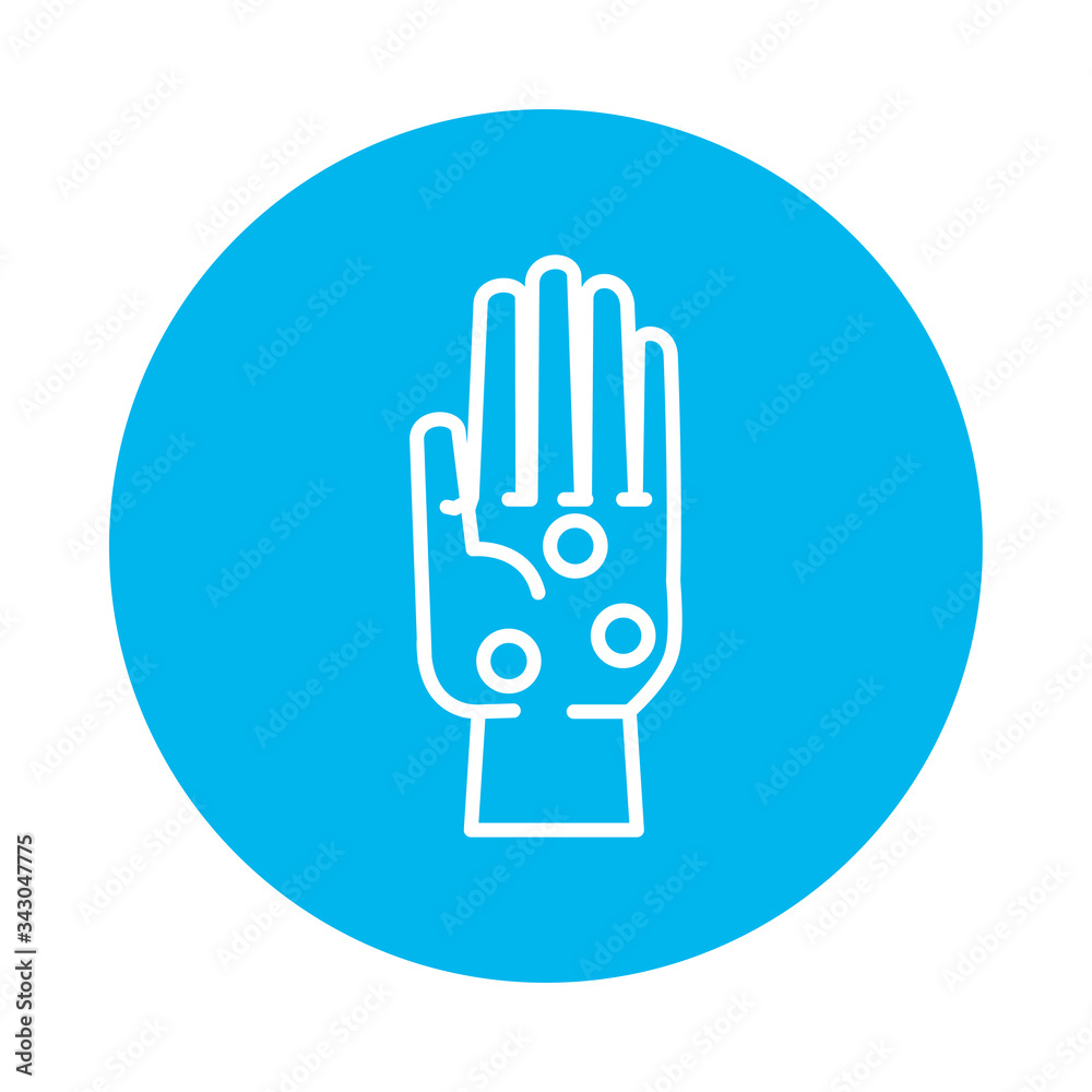 hand with covid19 virus particles block style hand with covid19 virus particles block style