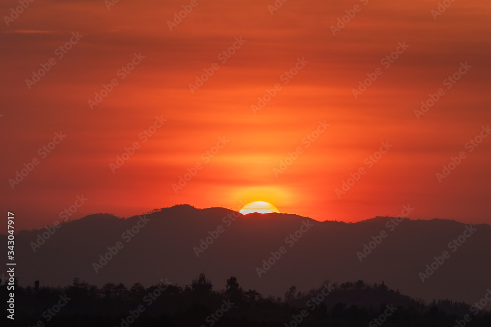 beautiful sunset over the mountain ridge, Mae Sot, Tak, Thailand