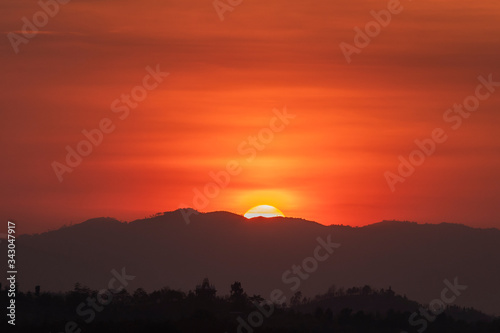 beautiful sunset over the mountain ridge  Mae Sot  Tak  Thailand