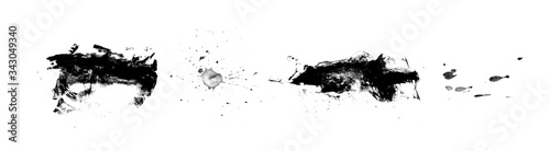 Collection abstract of ink stroke and ink splash for grunge design elements. Black paint stroke and splash texture on white paper. Hand drawn illustration brush for dirty texture.