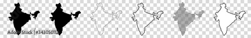 India Map Black | Indian Border | State Country | Transparent Isolated | Variations