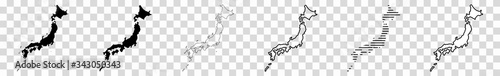 Japan Map Black | Japanese Border | State Country | Transparent Isolated | Variations