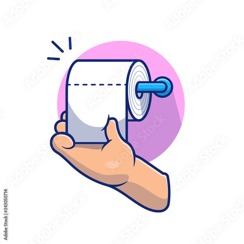 Hand Pulling Toilet Tissue Paper Roll Vector Icon Illustration. Tissue Paper Cartoon. Healthcare And Medical Icon Concept White Isolated. Flat Cartoon Style Suitable for Web Landing Page, Banner