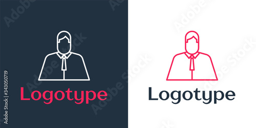 Logotype line Lawyer, attorney, jurist icon isolated on white background. Jurisprudence, law or court icon. Logo design template element. Vector Illustration