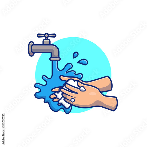 Washing Hand Vector Icon Illustration. People Hands Washed Cartoon. Health and Medical Icon Concept Isolated. Flat Cartoon Style Suitable for Web Landing Page, Banner, Flyer, Sticker, Card