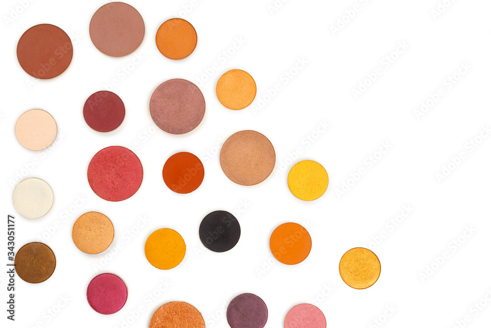 Round multicolored make up eyeshadows isolated on white. Round multicolored make up eyeshadows isolated on white.