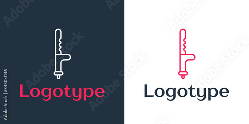 Logotype line Police rubber baton icon isolated on white background. Rubber truncheon. Police Bat. Police equipment. Logo design template element. Vector Illustration