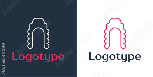 Logotype line Judge wig icon isolated on white background. Medieval style antique. Logo design template element. Vector Illustration