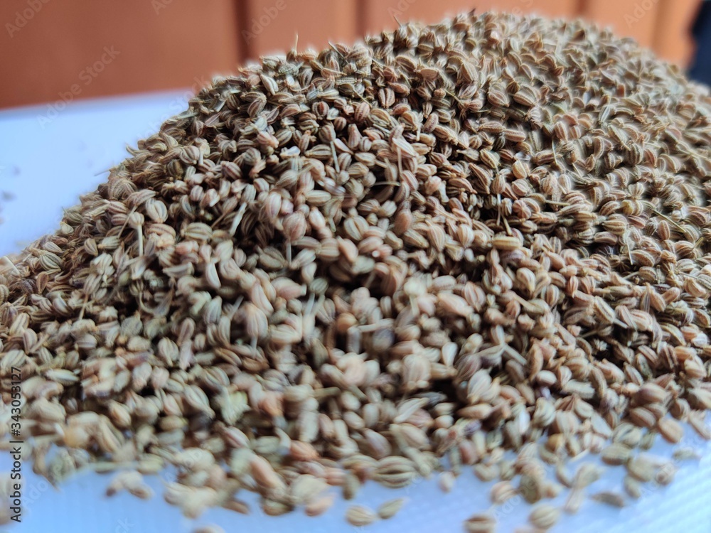 Obraz premium Herbal ajwain seeds over white background