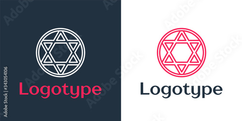 Logotype line Star of David icon isolated on white background. Jewish religion symbol. Symbol of Israel. Logo design template element. Vector Illustration