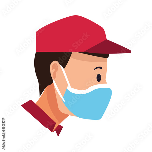 delivery worker with face mask head