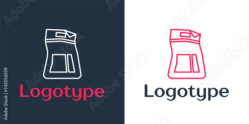Logotype line Cement bag icon isolated on white background. Logo design template element. Vector Illustration