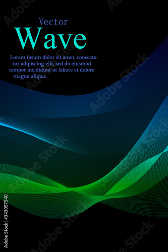Book, magazine, brochure cover colorful wave design on black background