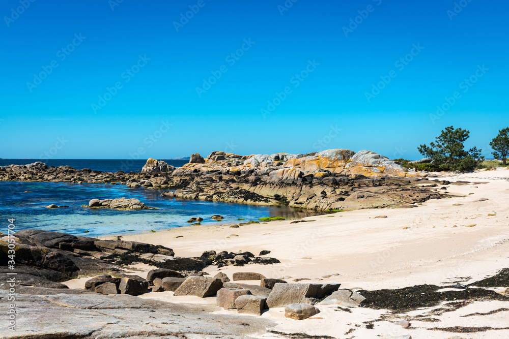 Empty beach in the Illa de Arousa island in the Rias Baixas in Galicia, Spain.