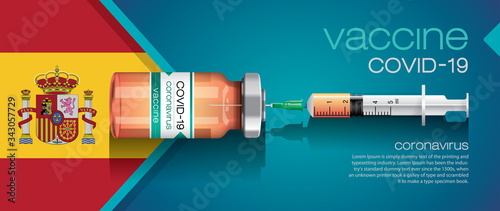 Vector illustration with 3D corona vaccine, country flag concept.