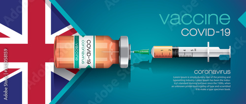 Vector illustration with 3D corona vaccine, country flag concept.
