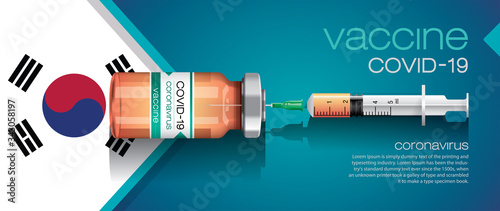 Vector illustration with 3D corona vaccine, country flag concept.