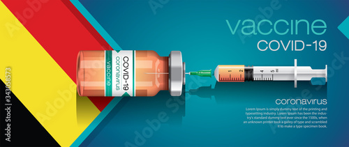 Vector illustration with 3D corona vaccine, country flag concept.