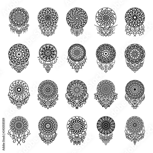 Mandala tattoo ornamental ethnic pack collection set. Floral art design vector