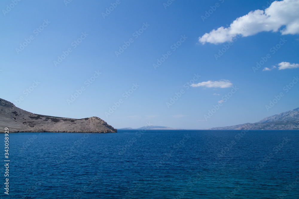 Island Pag and Velebit mountain in Croatia. The Adriatic Sea.