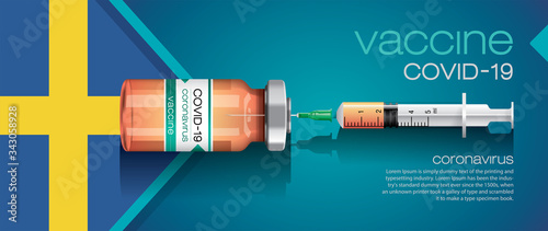 Vector illustration with 3D corona vaccine, country flag concept.