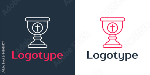Logotype line Christian chalice icon isolated on white background. Christianity icon. Happy Easter. Logo design template element. Vector Illustration
