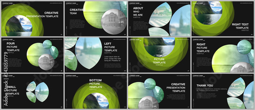 Presentation design vector templates, multipurpose template for presentation slide, flyer, brochure cover design, infographic report presentation. Abstract green fresh fluid geometric design.