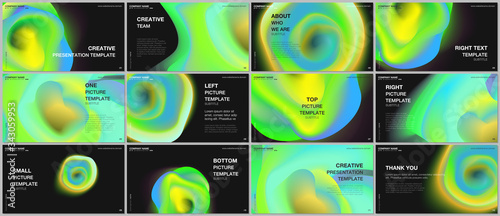 Presentation design vector templates, multipurpose template for presentation slide, flyer, brochure cover design, infographic presentation. Colorful gradient fluid background with dynamic liquid forms