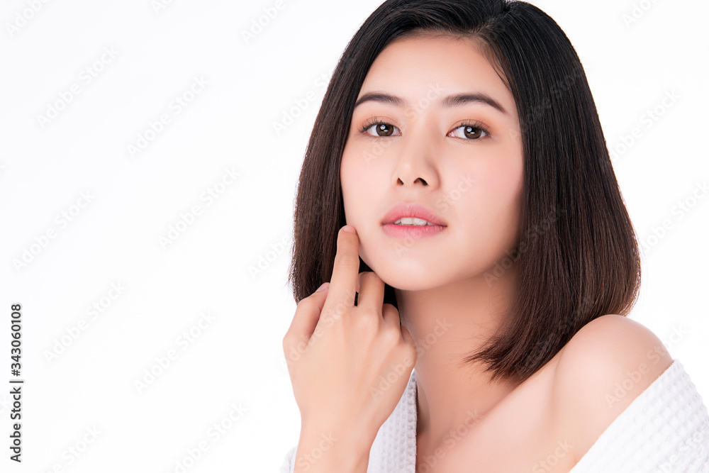 Beautiful Young Asian Woman with Clean Fresh Skin. Face care, Facial treatment, Cosmetology, beauty and healthy skin and cosmetic concept, woman beauty skin isolated on white background Beautiful Young Asian Woman with Clean Fresh Skin. Face care, Facial treatment, Cosmetology, beauty and healthy skin and cosmetic concept, woman beauty skin isolated on white background