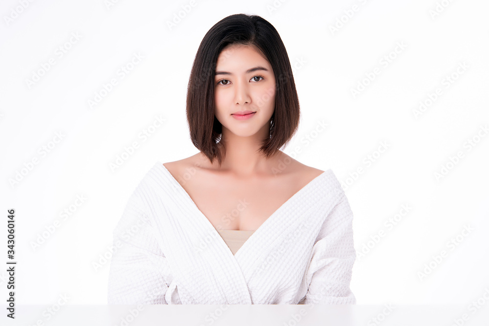 Beautiful Young Asian Woman with Clean Fresh Skin. Face care, Facial treatment, Cosmetology, beauty and healthy skin and cosmetic concept, woman beauty skin isolated on white background Beautiful Young Asian Woman with Clean Fresh Skin. Face care, Facial treatment, Cosmetology, beauty and healthy skin and cosmetic concept, woman beauty skin isolated on white background
