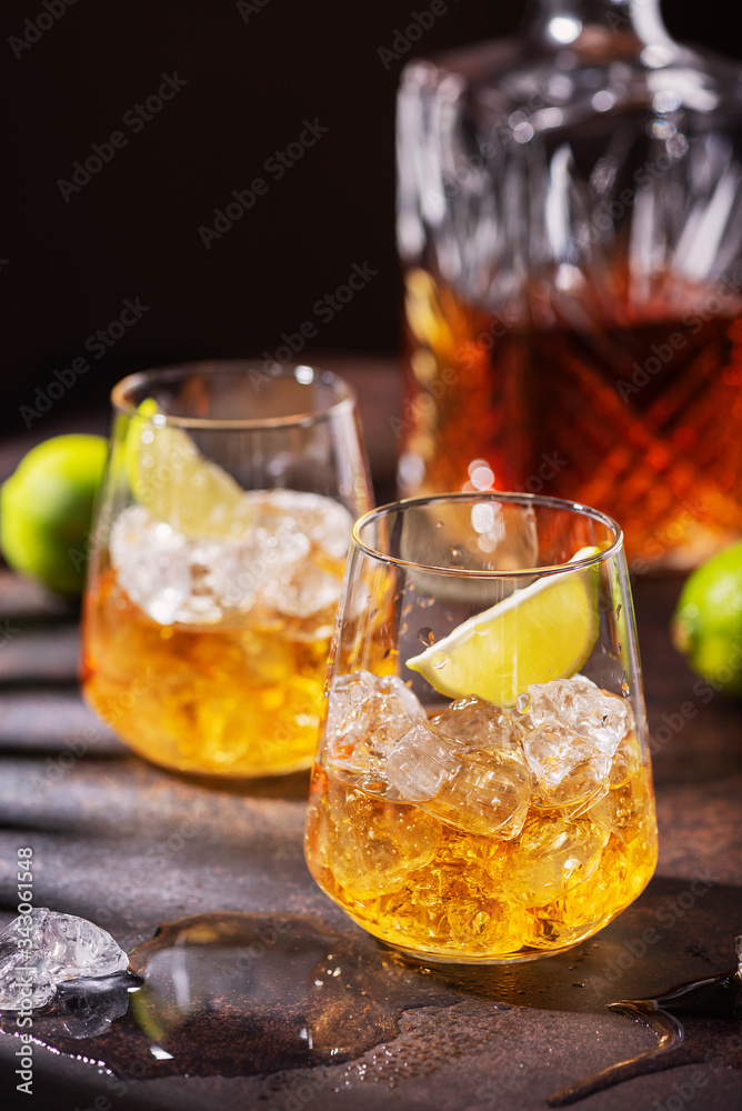 Cuban strong rum with ice and lime Cuban strong rum with ice and lime