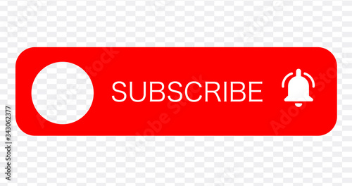 SUBSCRIBE - button red color with handon transparent background. YouTube channel. Vector illustration. photo