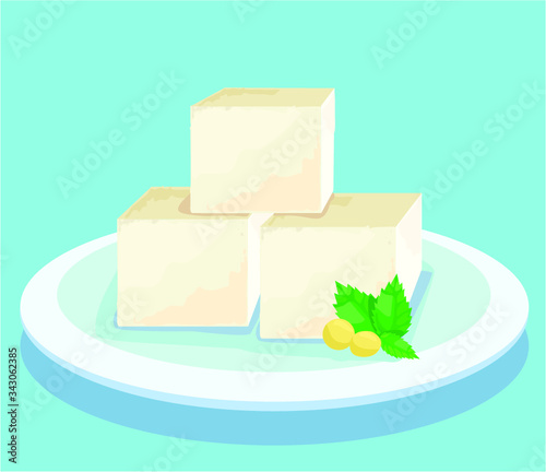 tofu icon asia food soya symbol on plate isolated on white background