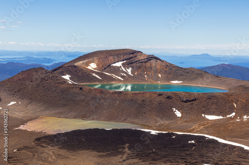 Tongariro alpine track. Blue lake. Valley of Three Volcanoes. North Island. New Zealand photo