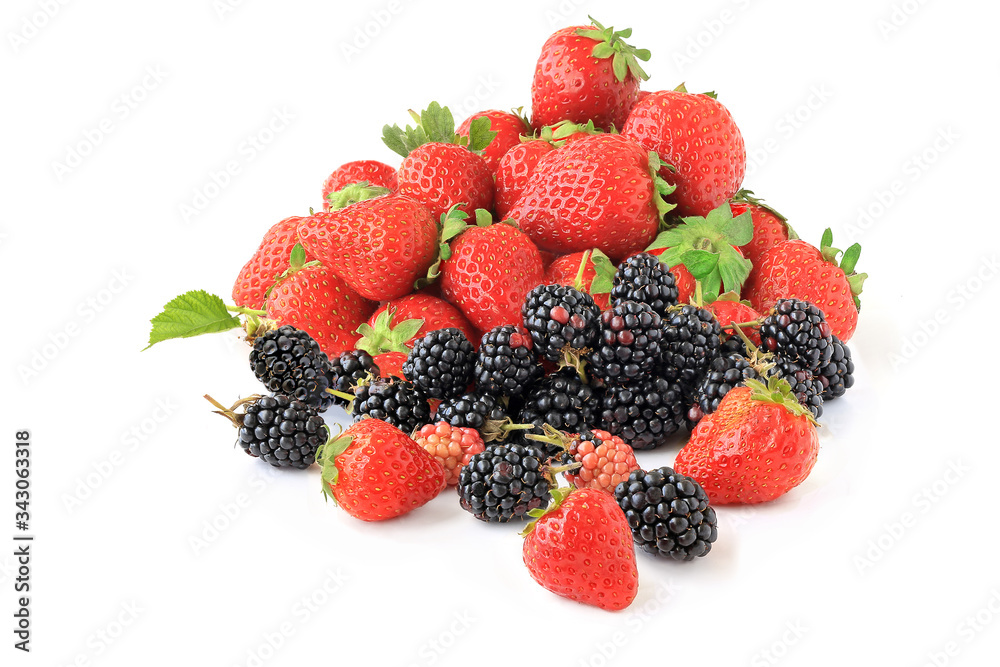 Strawberry and blackberry isolated on a white Strawberry and blackberry isolated on a white