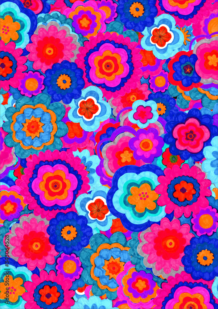 Sfondo fiori viola rosa. Disegno grafico floreale. Stock Illustration