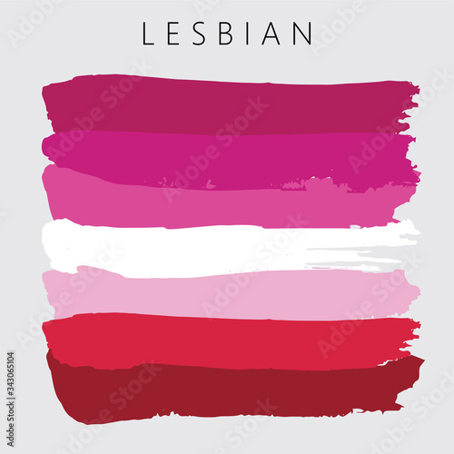 Sexual identity pride flag of lesbian, LGBT symbols. Flag gender with shades of red and pink colors. Vector illustration. Beautiful brush strokes. Abstract concept. Painted texture.