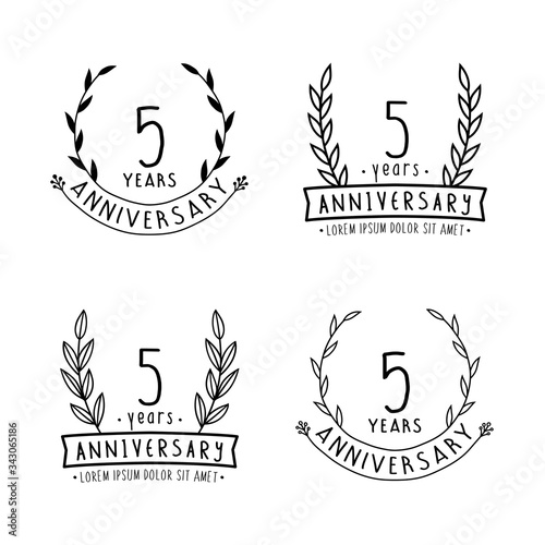 5 years anniversary logo collection. 5th years anniversary celebration hand drawn logotype. Vector and illustration. 