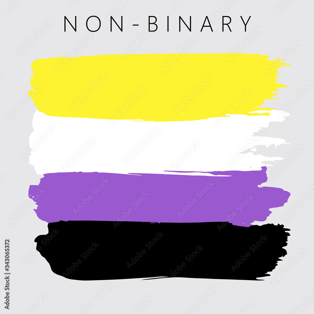 Sexual identity pride flag of non-binary people, LGBT symbols. Flag gender with shades of yellow, violet, white and black colors. Vector illustration. Brush strokes. Abstract concept. Painted texture.